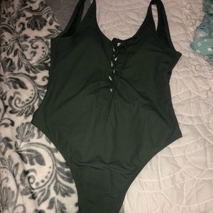 Army green one piece swimsuit